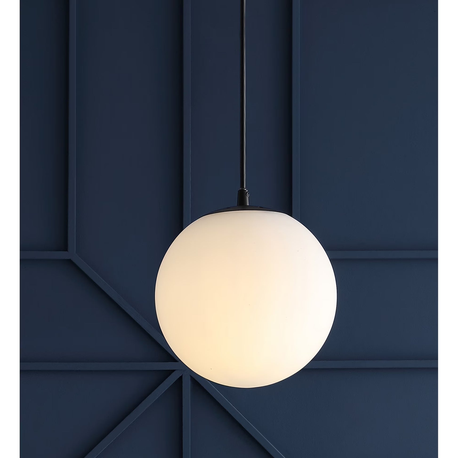 JONATHAN Y Bleecker 7.75" Metal/Glass Globe LED Pendant, White/Oil Rubbed Bronze