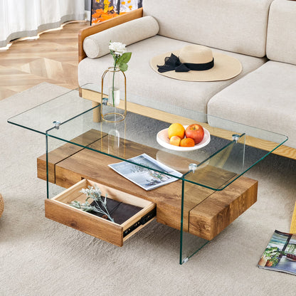 Coffee Tables Contemporary Minimalist Double Layer Tempered Glass Coffee Table - 27.5" Top and 23.6" Bottom.Reinforced Glass Tabletop,Stainless Steel Silver Plated Legs.,End Tables