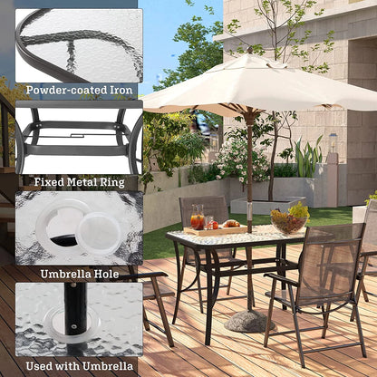 Soges 47 Inch Outdoor Tempered Glass Table Patio Table, Patio Coffee Table, Outdoor Dining Table for Garden, Balcony, Backyard, Poolside, Lawn, Bistro Table with Umbrella Hole, Black
