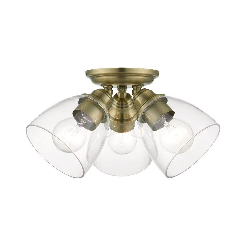 Livex Lighting Montgomery 3-Light Metal & Glass Flush Mount in Black