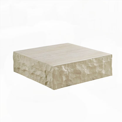 Fiberglass Square Coffee Table for Living Room, Imitation Stone Tabletop, No Assembly