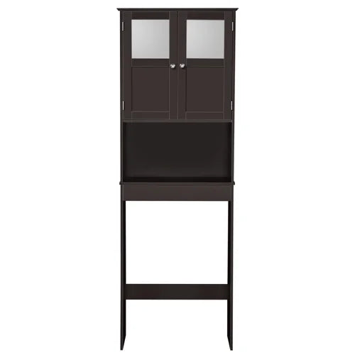 VINGLI Brown Over The Toilet Storage Cabinet, Adjustable Shelf, Double Acrylic Glass Doors