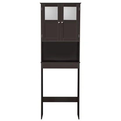 VINGLI Brown Over The Toilet Storage Cabinet, Adjustable Shelf, Double Acrylic Glass Doors