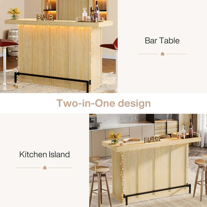 4-Tier Bar Table, 70.9-Inch Large Modern Home Bar Cabinet with Wine Glass Holder and Black Footrest