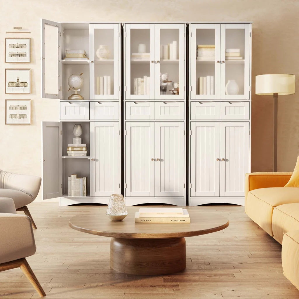 Aiho 66.9 "H Kitchen Pantry Storage Cabinet with 2 Drawers and Glass Doors for Kitchen - White