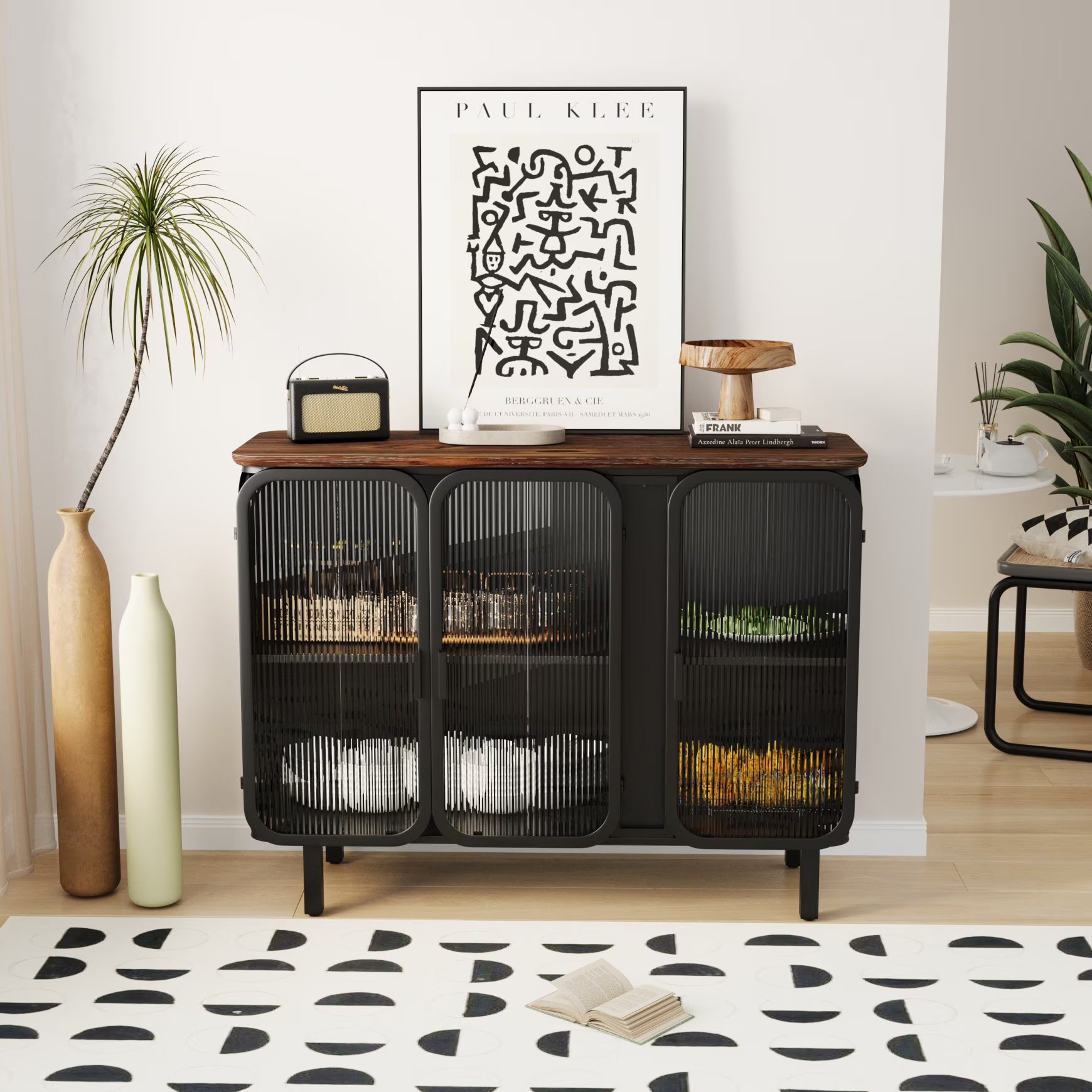 55.12"Spacious Cat House with 2 Sliding Tempered Glass Doors, for Living Room, Bedroom, Hallway, 55.12"L x 22.83"W x 29.92"H Top Board: 110 lbs Load, Cabinet shelf: 60 lbs Load, Black
