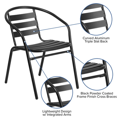 Emma + Oliver 7 Piece Patio Table & Chairs Set with 31.5"x55" Rectangular Metal Table with Tempered Glass Top and 6 Black Aluminum Stacking Chairs