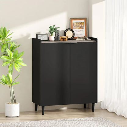 Lamerge Bar Cabinet, Black Industrial Bar Cabinet for Wine Glasses and Glasses, 37 Inch with Removable Wine Rack for Kitchen, Living Room Black