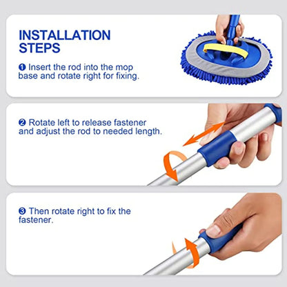Car Wash Brush Kit with 41" Long Handle,5 in 1 Car Cleaning Mop,Microfiber Car Wash Brush,Glass Scrubber Vehicle Cleaner Kit,Blue
