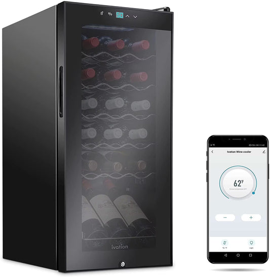 Ivation 18-Bottle Glass Door Compressor Refrigerator, Black