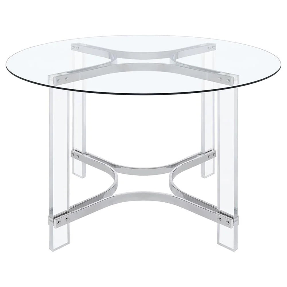 Pemberly Row 5-Piece Round Glass Top Acrylic Dining Set in Silver