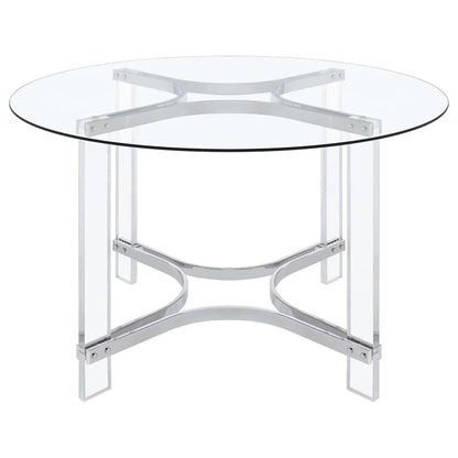 Pemberly Row 5-Piece Round Glass Top Acrylic Dining Set in Silver