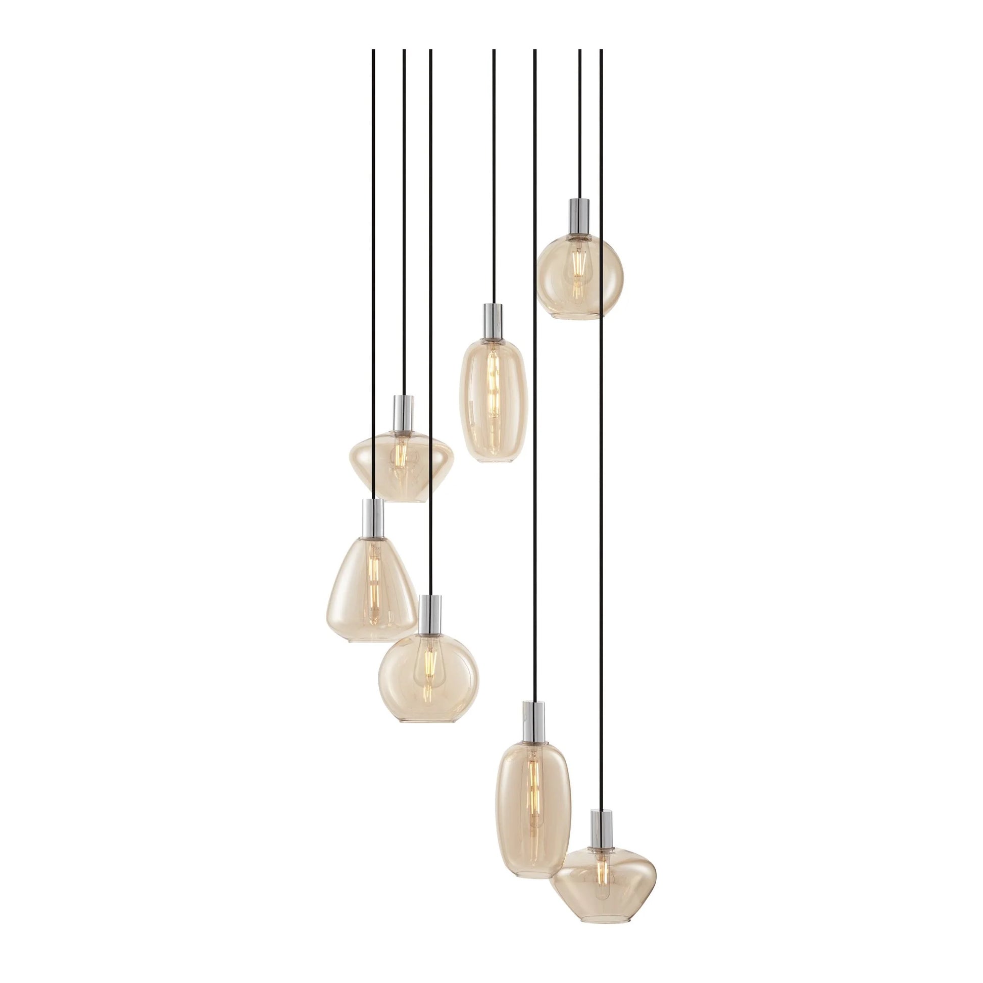 Possini Euro Design Myriad 23 3/4" Modern Pendant Chandelier Ceiling Light Fixture Dining Room Over Table 6-Light Chrome Finish Cognac Glass