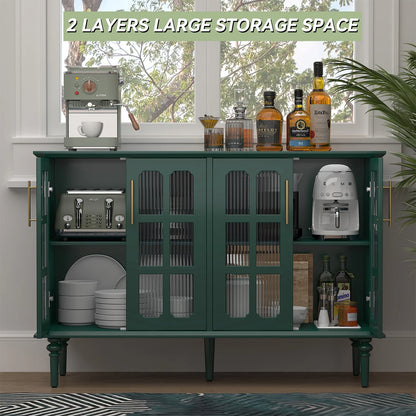 HLR 47.6" Modern Vintage Sideboards Buffet Cabinet with 4 Lattice Glass Door, Green