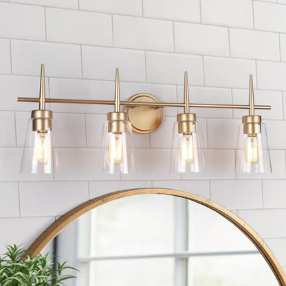 Modern 4/3/2-Light Farmhouse Linear Bathroom Vanity Lights Dimmable Wall Sconces with Clear Glass Shade L 20'' 3-light L20"x W6"x H 11.5" Painted 13