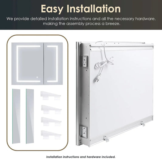 Hemnes 32" Frameless Silver Glass LED Lighted Bathroom Medicine Cabinet