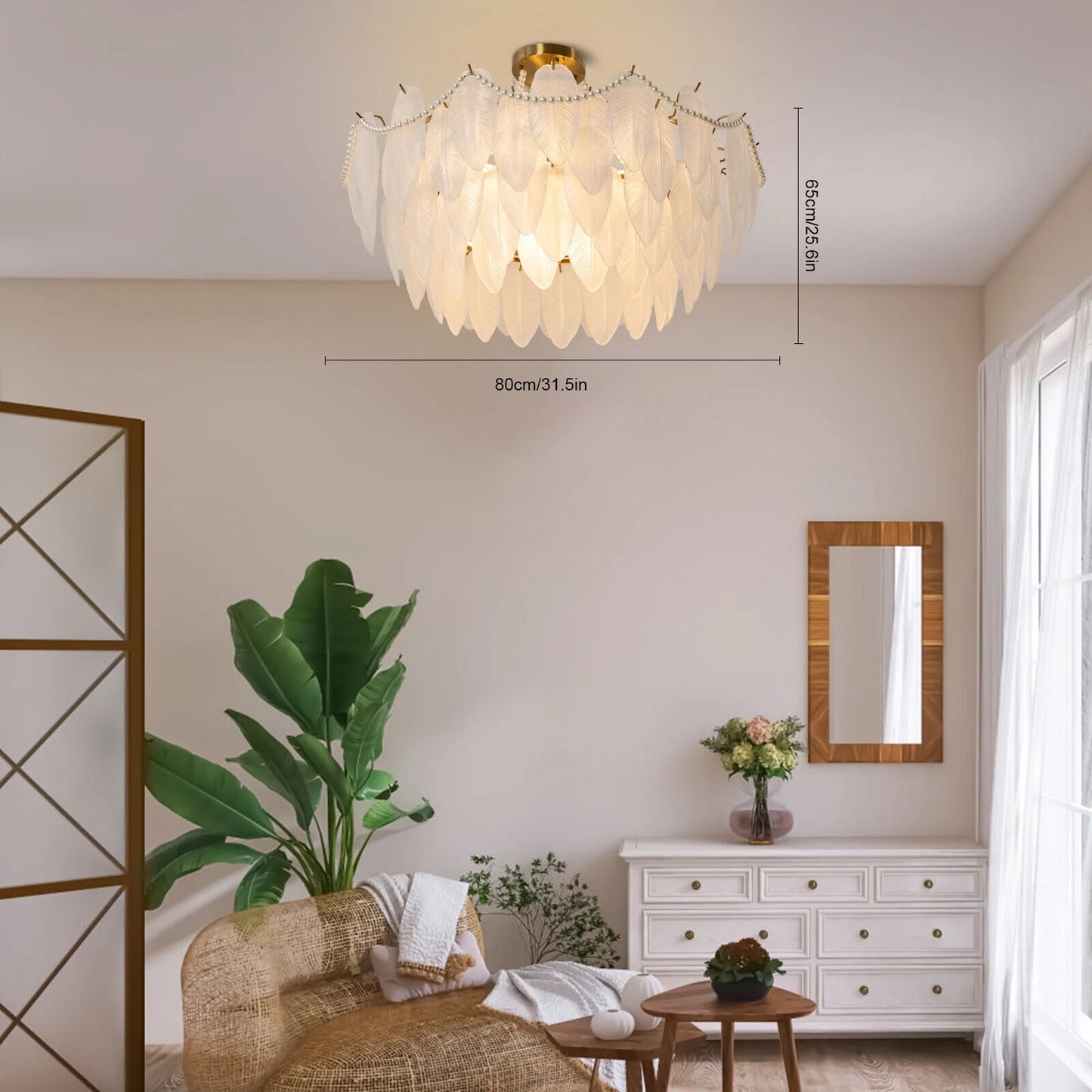 Miumaeov 12-Light Large Glass Chandelier Round Nordic-Feather Pendant Lamp Luxury Hanging Lamp for Living Room Kitchen Island D31.5 X H25.6