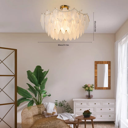 Miumaeov 12-Light Large Glass Chandelier Round Nordic-Feather Pendant Lamp Luxury Hanging Lamp for Living Room Kitchen Island D31.5 X H25.6