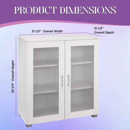 Kings Brand Furniture Wood Curio Accent Cabinet with 2 Frosted Glass Doors, 3 Inner Shelves, White