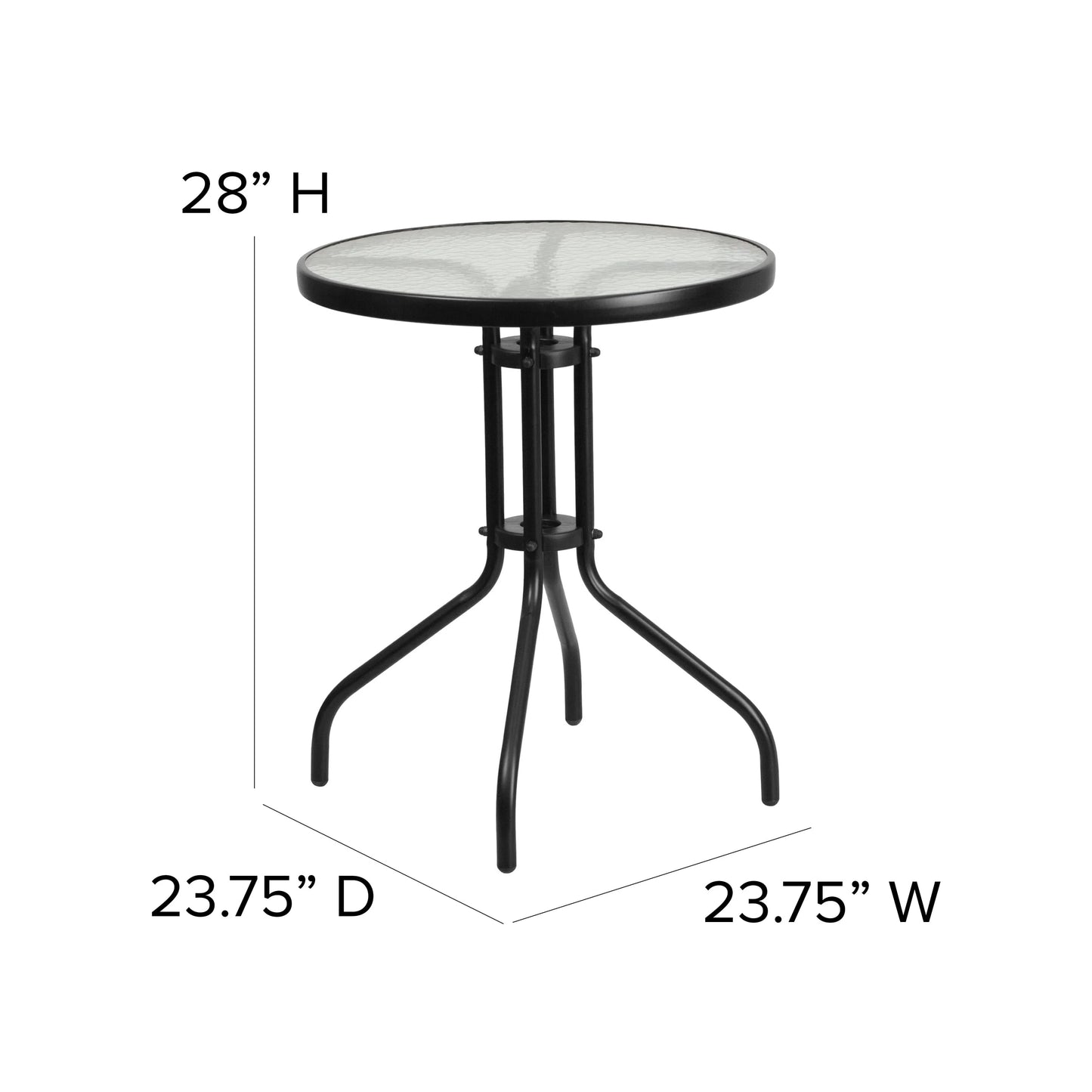 Emma + Oliver 23.75" Round Tempered Glass Metal Table