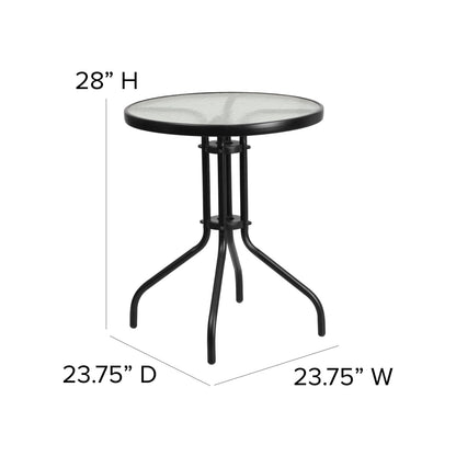 Emma + Oliver 23.75" Round Tempered Glass Metal Table