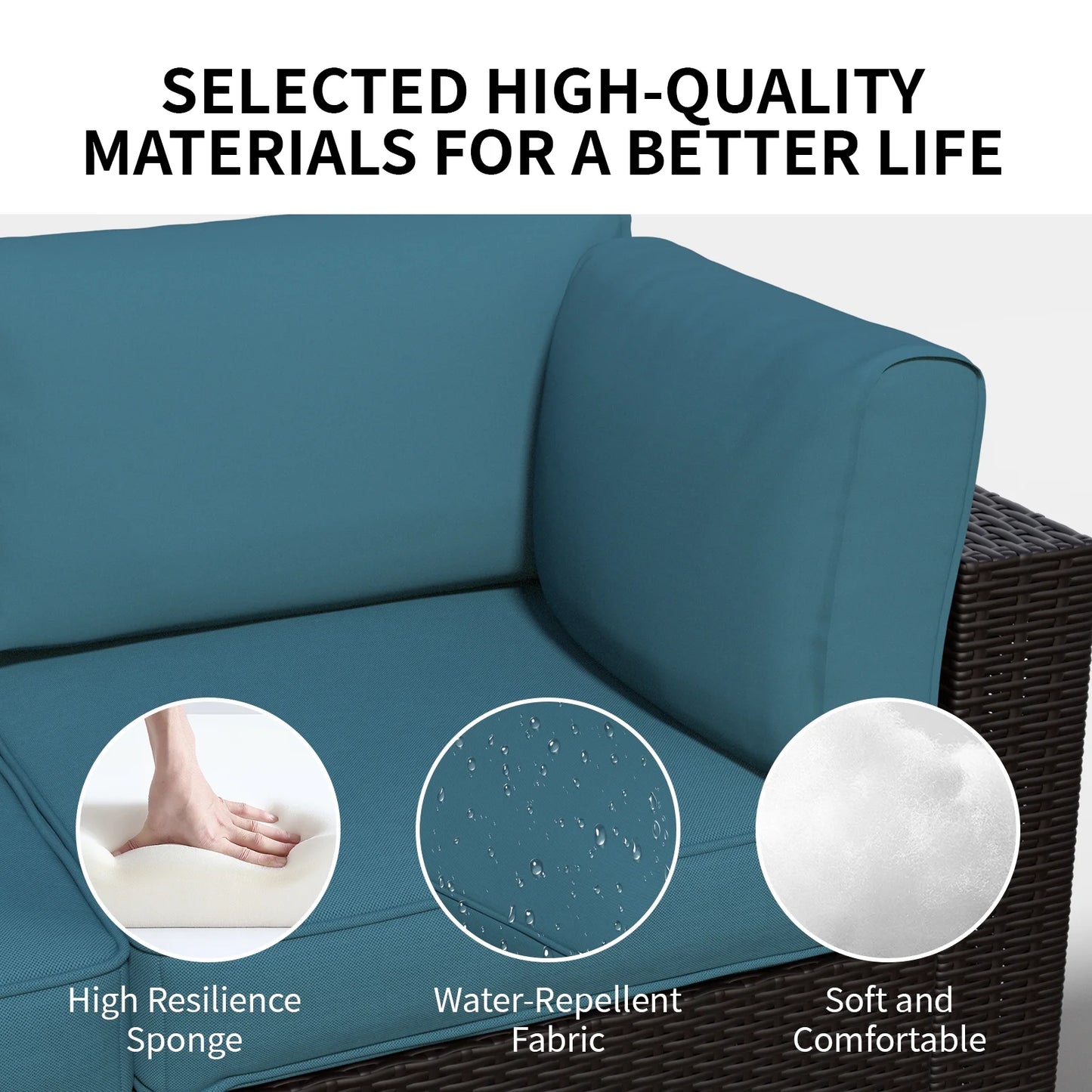 SHGJ& SOFT 7 Piece Patio Furniture Set, Wicker Outdoor Sectional Sofa with Washable Cushion Covers and Tempered Glass Table, Rattan Conversation Set for Poolside, Lawn, Balcony