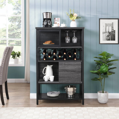 Industrial Bar Cabinet with Wine Rack, Rustic Wine Cabinet for Liquor and Glasses, Farmhouse Coffee Bar Cabinet with Storage, Rustic Buffet and Sideboard for Dining Room, Living Room, Kitchen, L0153
