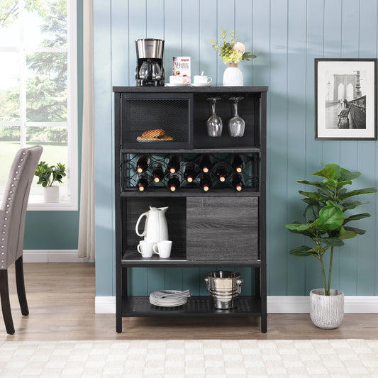 Industrial Bar Cabinet with Wine Rack, Rustic Wine Cabinet for Liquor and Glasses, Farmhouse Coffee Bar Cabinet with Storage, Rustic Buffet and Sideboard for Dining Room, Living Room, Kitchen, L0153