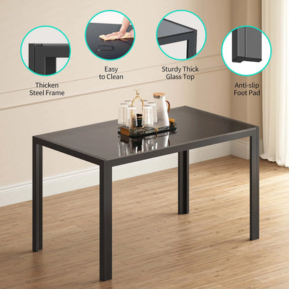 Lofka Glass Dining Table Set for 4, Dining Room Sets with 4 Back Support Chairs for Dinner, Black