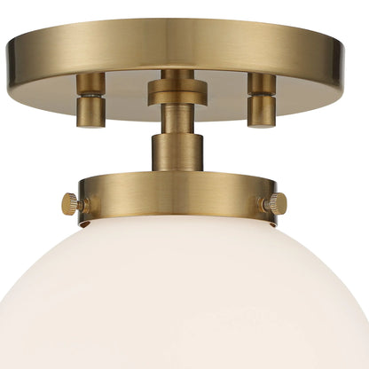 Possini Euro Design Jilly Modern Ceiling Light Semi Flush Mount Fixture 6 3/4" Wide Warm Antique Brass White Glass Globe Shade for Bedroom Living Room
