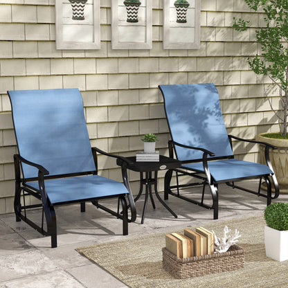 Outsunny 3-Piece Outdoor Gliders Set Bistro Set with Steel Frame, Tempered Glass Top Table for Patio, Garden, Backyard, Lawn, Beige