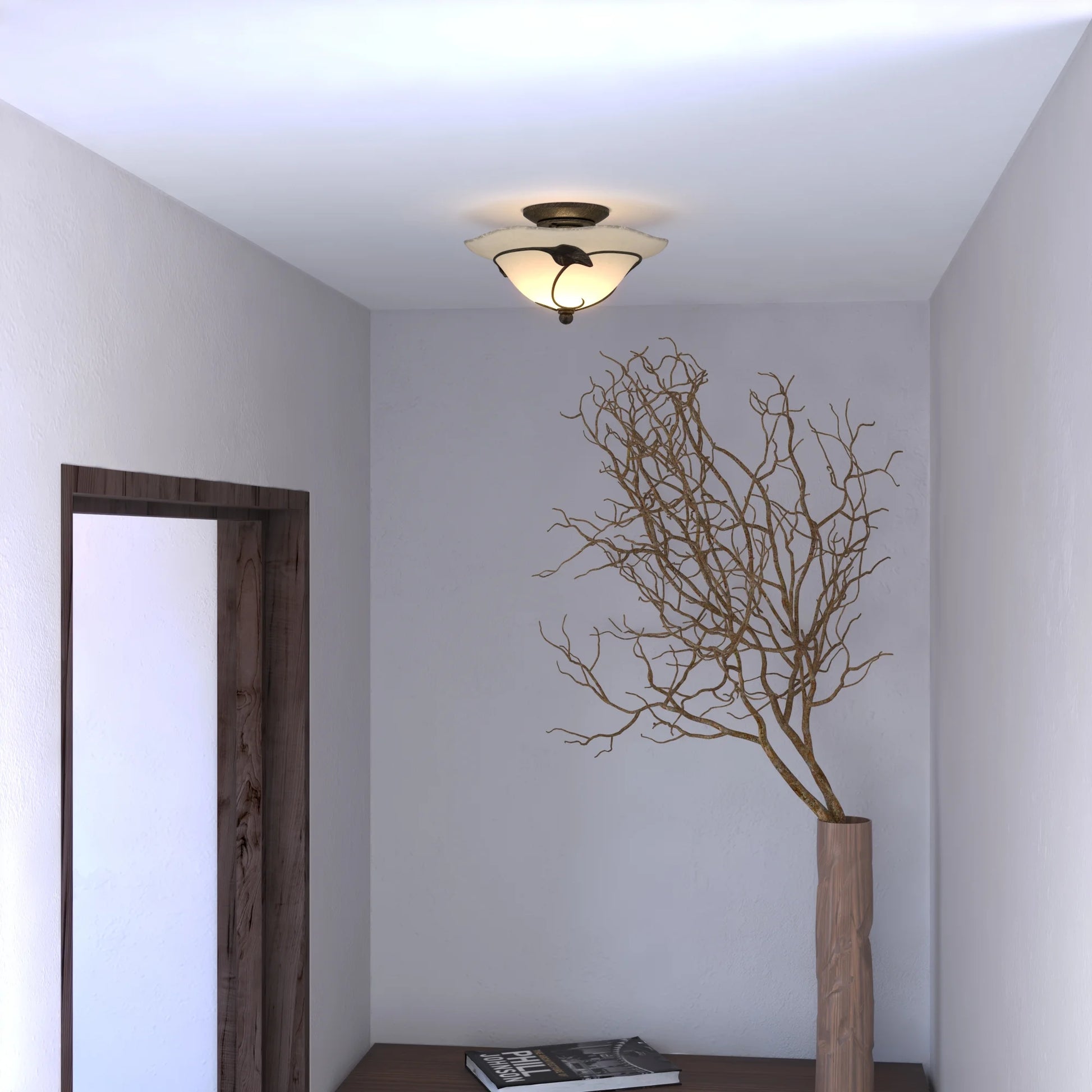 Vaxcel Vine 15-in W Black Rustic Semi Flush Mount Ceiling Light Amber Glass