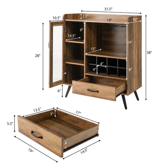 Gymax Liquor Bar Cabinet Storage Buffet Sideboard Credenza w/Wine Rack & Glass Holder
