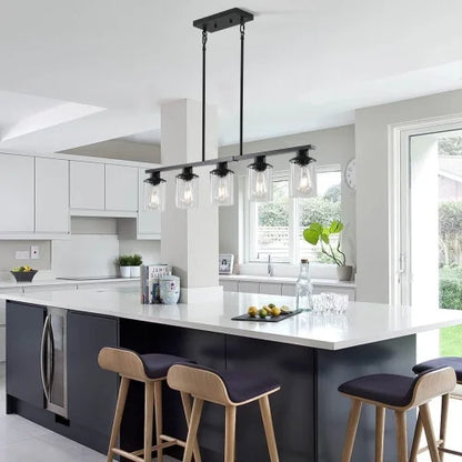ACE-LIGHTS,Modern Industrial 5-Light Chandelier with Clear Glass Shades(Bulbs Not Included),Hanging Ceiling Light Fixture for Living Room,Dining Room,Kitchen Island(Black)