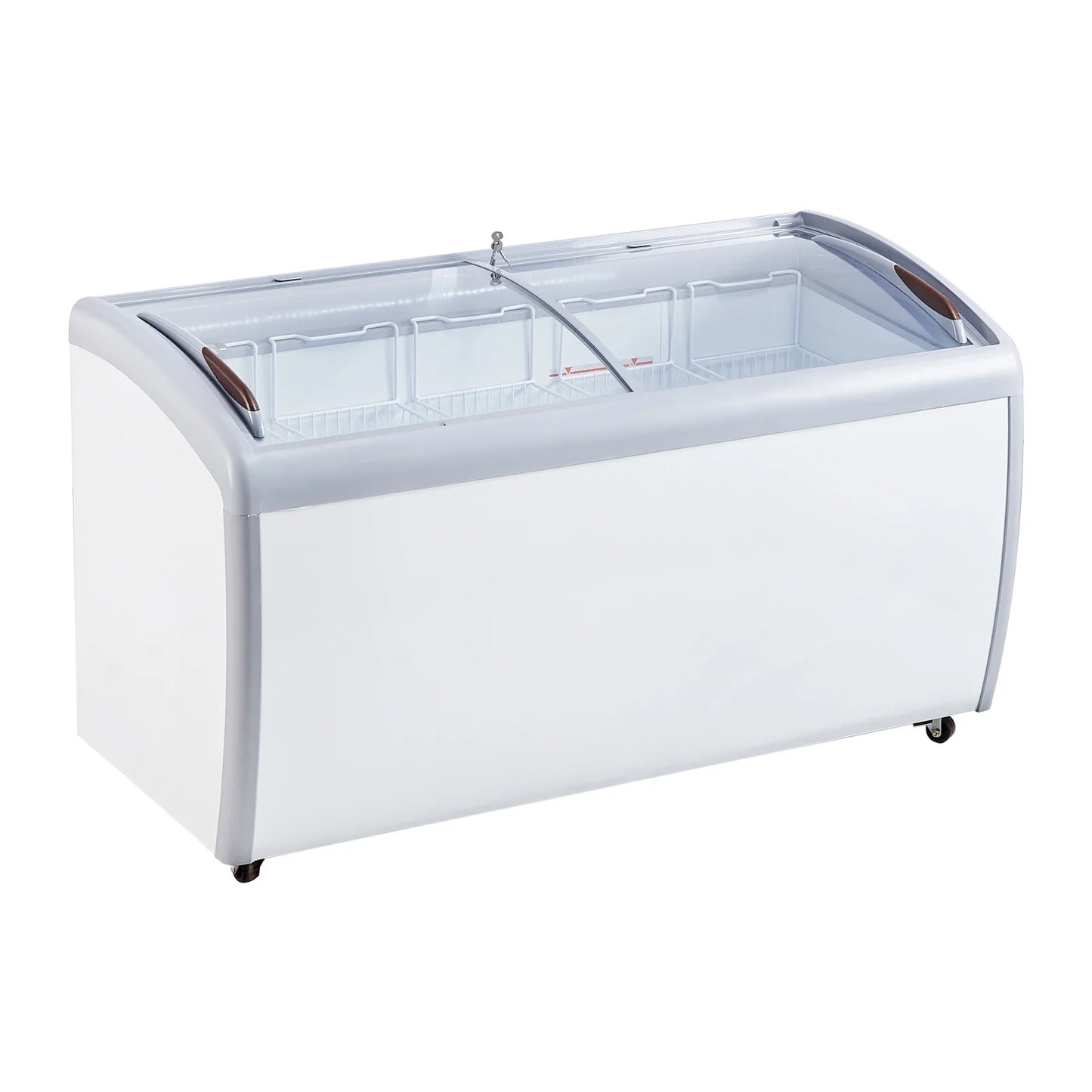KFFKFF Professional Ice Cream Showcase, 16.3 Cubic Feet Storage Freezer, Portable Transparent Lid Deep Freezer, Dining Establishment Sorbet Serving Cabinet,5 Metal Baskets, Dual Slide Glass Doors