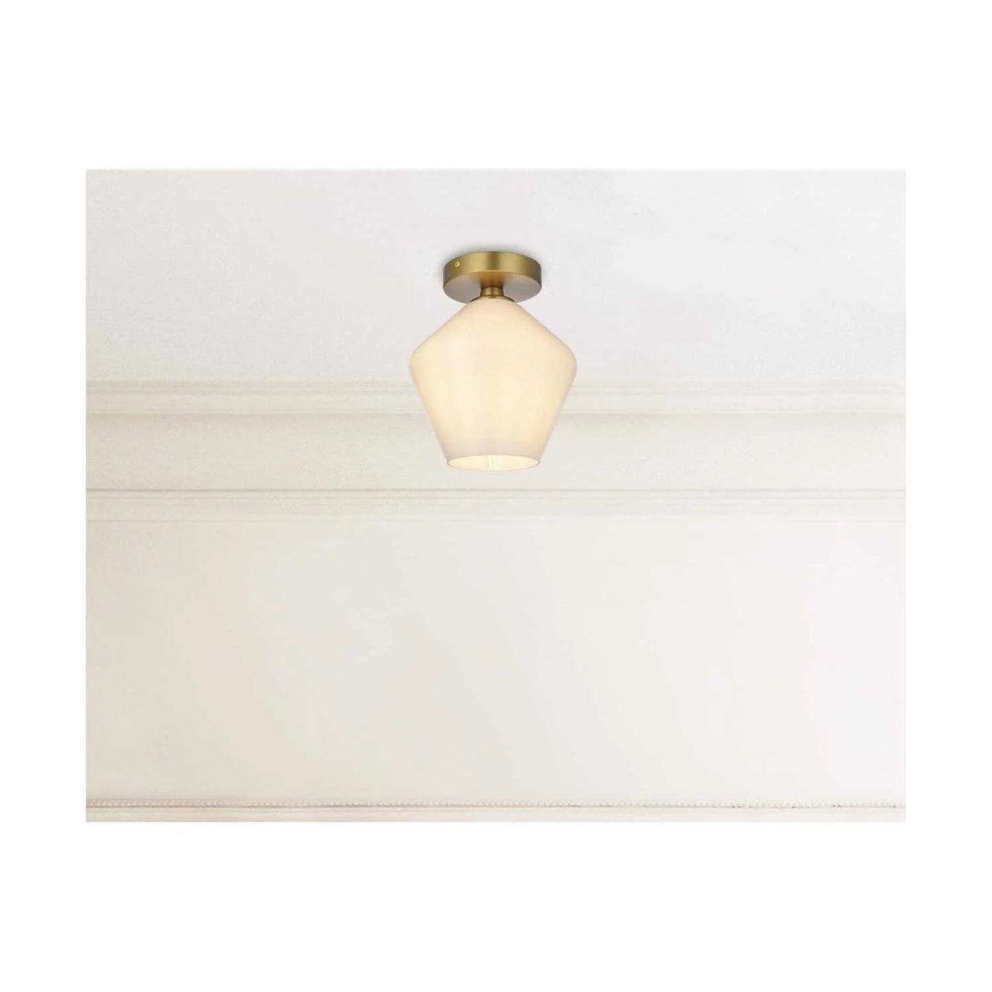 Gene 1 light Brass and Frosted white glass Flush mount