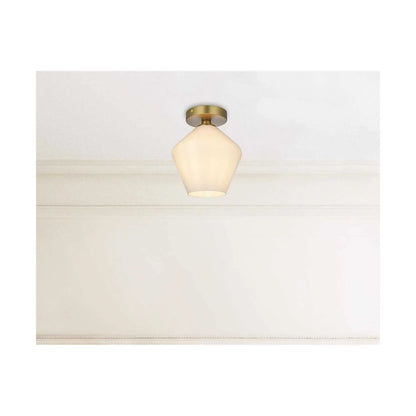 Gene 1 light Brass and Frosted white glass Flush mount