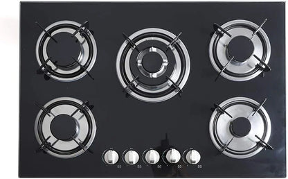 Miumaeov Gas Cooktop 30" Tempered Glass Gas Hob LPG/NG Cooktops Cooker Cooktop High Power Burners Kitchen Cooktop Black