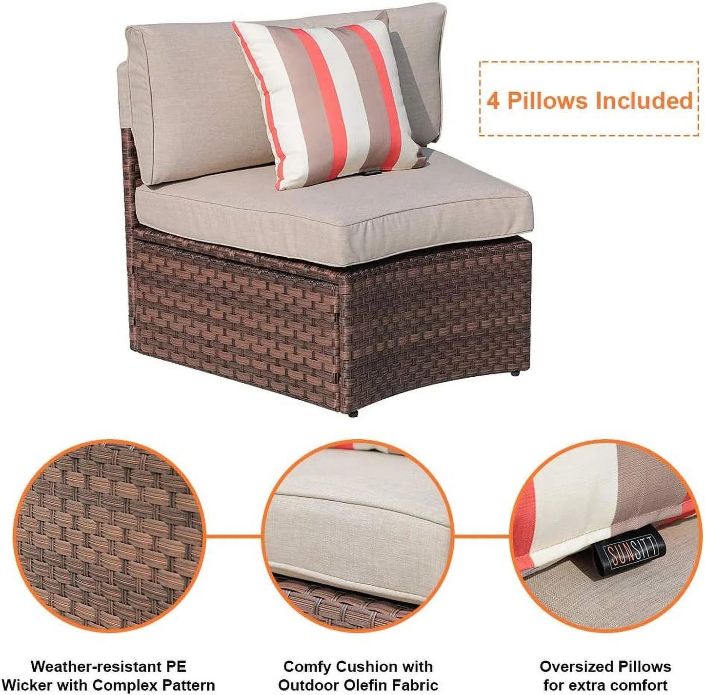 Outdoor Sectional Sofa Set, Half-moon Furniture with Cover, Patio PE Wicker Set with Beige Cushions & Tempered Glass Coffee Table, 5-Piece