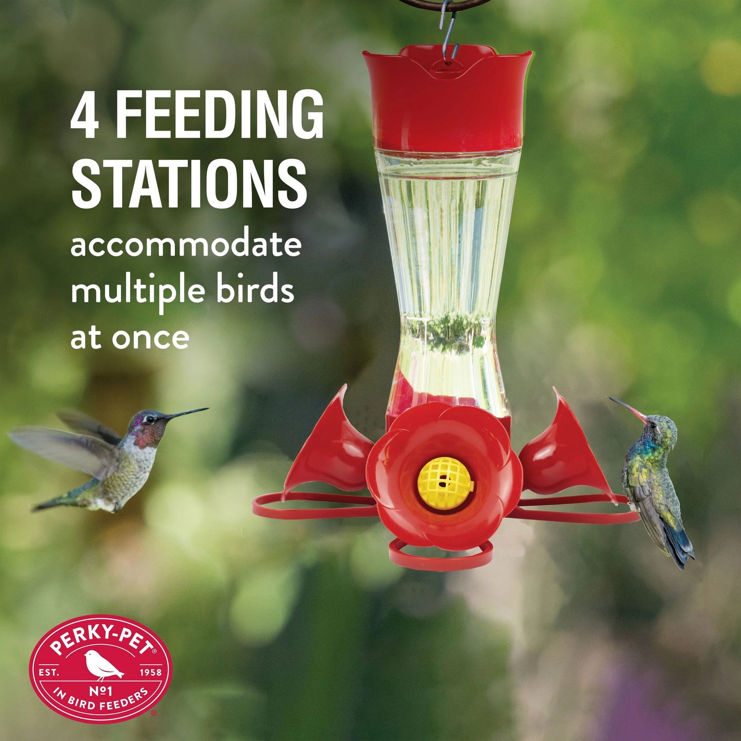 Perky-Pet 8 oz Pinch Waist Glass Hummingbird Feeder, Red