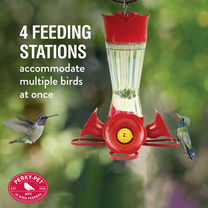 Perky-Pet 8 oz Pinch Waist Glass Hummingbird Feeder, Red