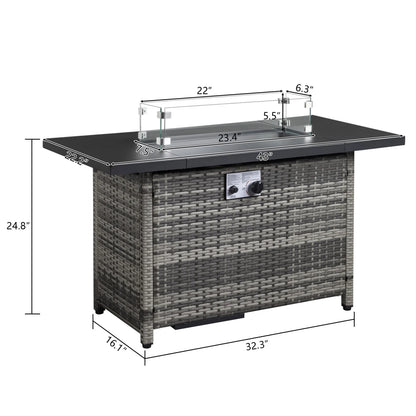 43 in Propane Fire Pit Table, 50,000 BTU Auto-Ignition Fire Pit Table, Gas Fire Pits for Outside with Glass Stone and Waterproof Cover, Grey Rattan, CSA Certification for Garden/Patio/Backyard