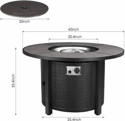 HOMFY 42" Propane Fire Pit Table 50,000 BTU Round Table Stove Patio Fireplace with Blue Glass Rocks and Rain Cover