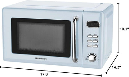 Countertop Microwave Oven with Push Button Control, LED Display, 700W 5 Power Levels, 8 Auto Menus, Glass Turntable and Child Safety Lock, 0.7-inchThunderbird Blue