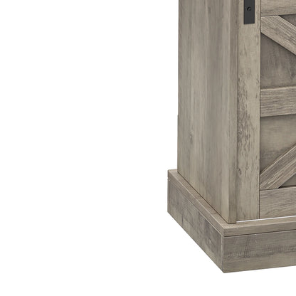 Uforic 52" Farmhouse Coffee Bar Cabinet, Barn Door, Wine Glass Rack, USB Ports & Hooks, Washed Gray