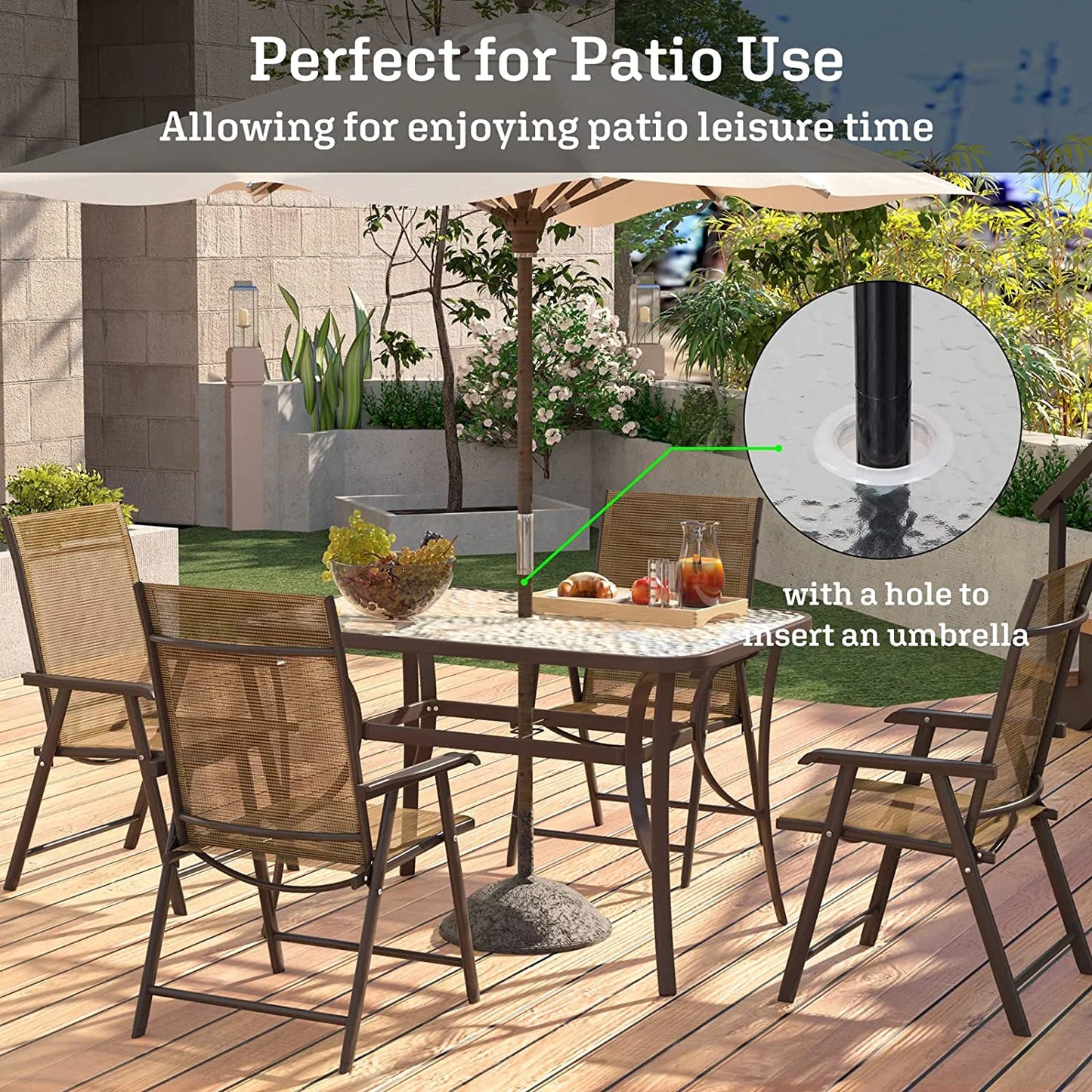 Soges 47 Inch Outdoor Tempered Glass Table Patio Table, Patio Coffee Table, Outdoor Dining Table for Garden, Balcony, Backyard, Poolside, Lawn, Bistro Table with Umbrella Hole, Black