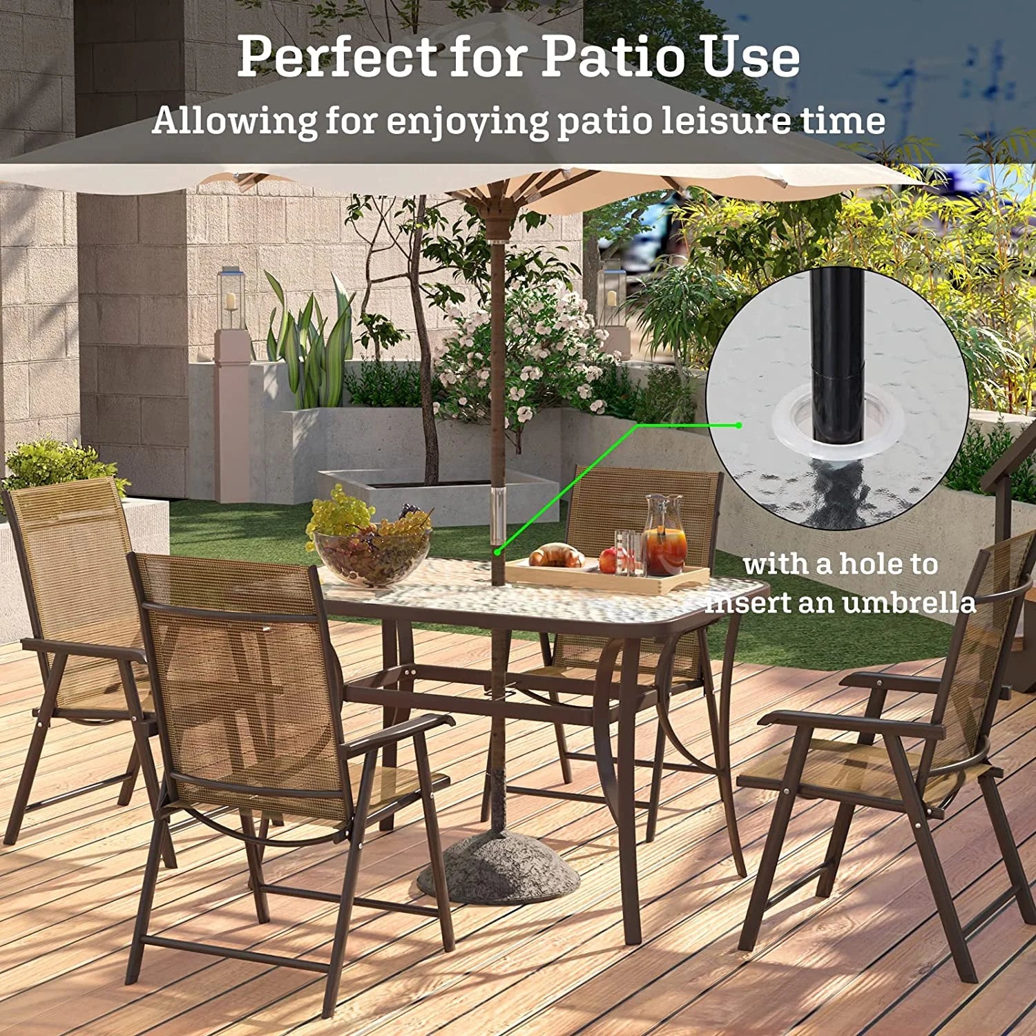 Soges 47 Inch Outdoor Tempered Glass Table Patio Table, Patio Coffee Table, Outdoor Dining Table for Garden, Balcony, Backyard, Poolside, Lawn, Bistro Table with Umbrella Hole, Black