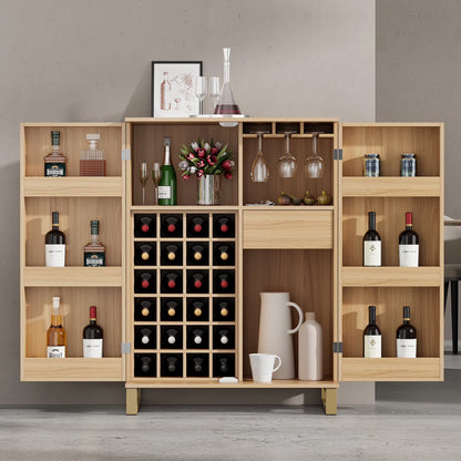 Bellemave 73.8"H Farmhouse Coffee Bar Cabinet with Shelves and Drawers Buffet Cabinet Wine Cabinet with Glass Holder and Wine Rack Tall Kitchen Cabinet for Dining Room, Antique Blue