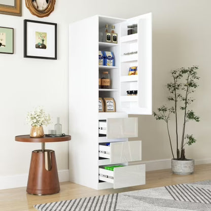 Kitchen Pantry Storage Cabinet with Hutch 25 inch Wide Tall Freestanding Food Kitchen Cabinet Pantry Cupboard with Reeded Glass Doors, Pegboard, Countertop Farmhouse 25 W x 71 H x 16 D Inch