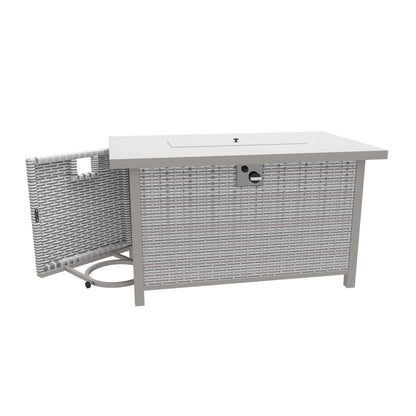 Wallowsun Outdoor Metal Fire Pit Table,40.5-inch Rectangle Red Brown Fire Pit Outdoor Companion,60000 BTU Auto-Ignition w Glass Wind Guard,Internal 20lb Propane Tank, Dust Cover